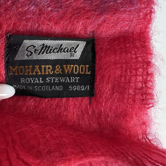 Vintage St. Michael Scarf Wrap Red Plaid Tartan Mohair Wool Scotland 18” X 60” - Picture 6 of 8